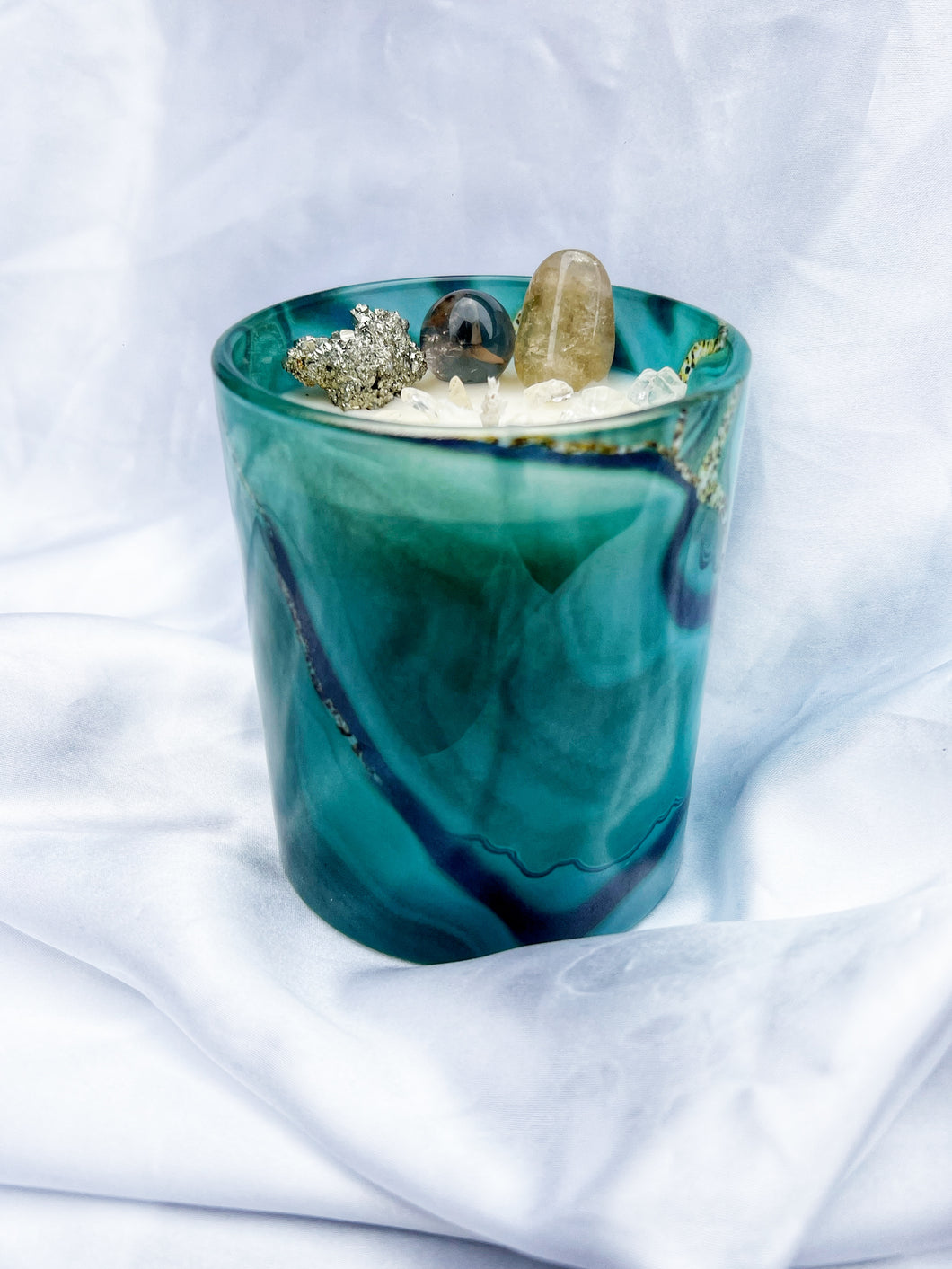 Moss Agate Inspired Crystal Candle